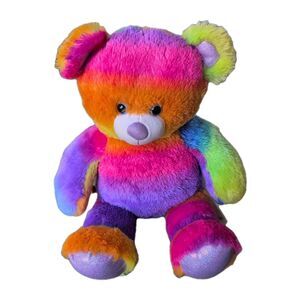 Build A Bear Rainbow Stripe Bear With Purple Satin Glitter Nose And Feet RETIRED